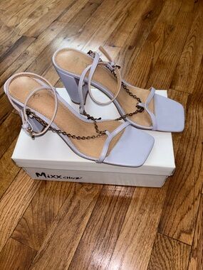 Mixx Shuz Lavender Chain-Trim Block Heel Sandals
